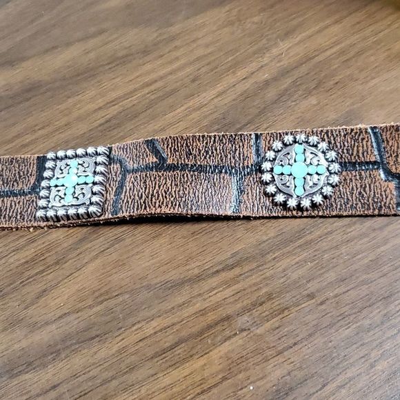 Ariat Blue Sunday Vintage Brown Croc Print Belt‎ Blue Swarovski Crystals Small - Picture 3 of 9